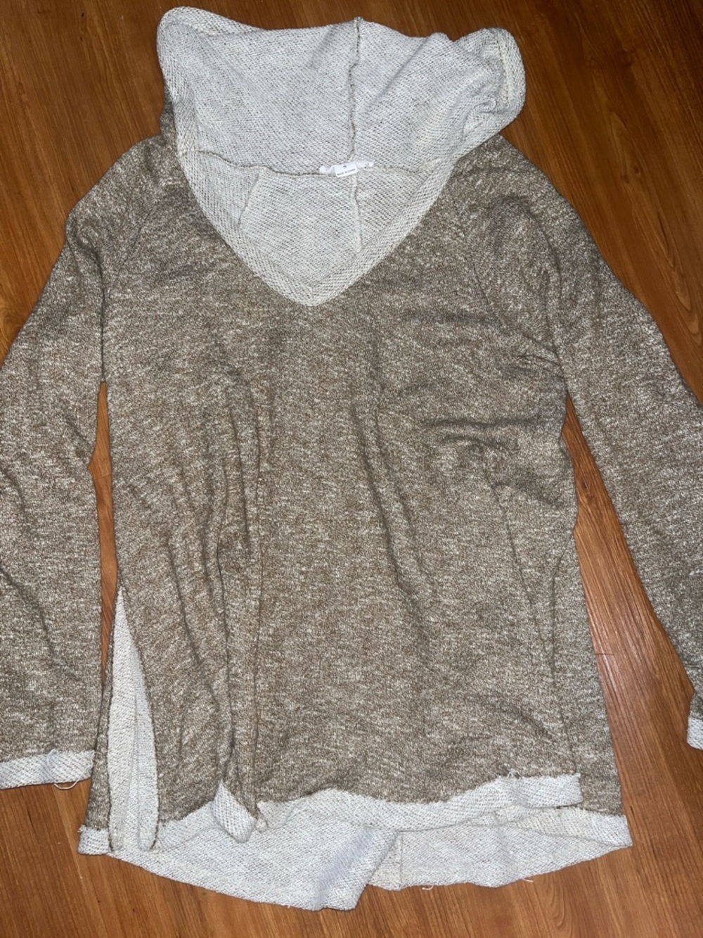 LoveRiche Beige Knit Hooded Sweater with raw edge hem
